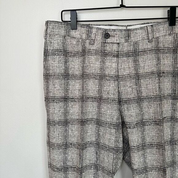 Suitsupply Men’s Textured Linen Blend Havana FL Cream Grey Black Check Windowpan - Picture 14 of 16